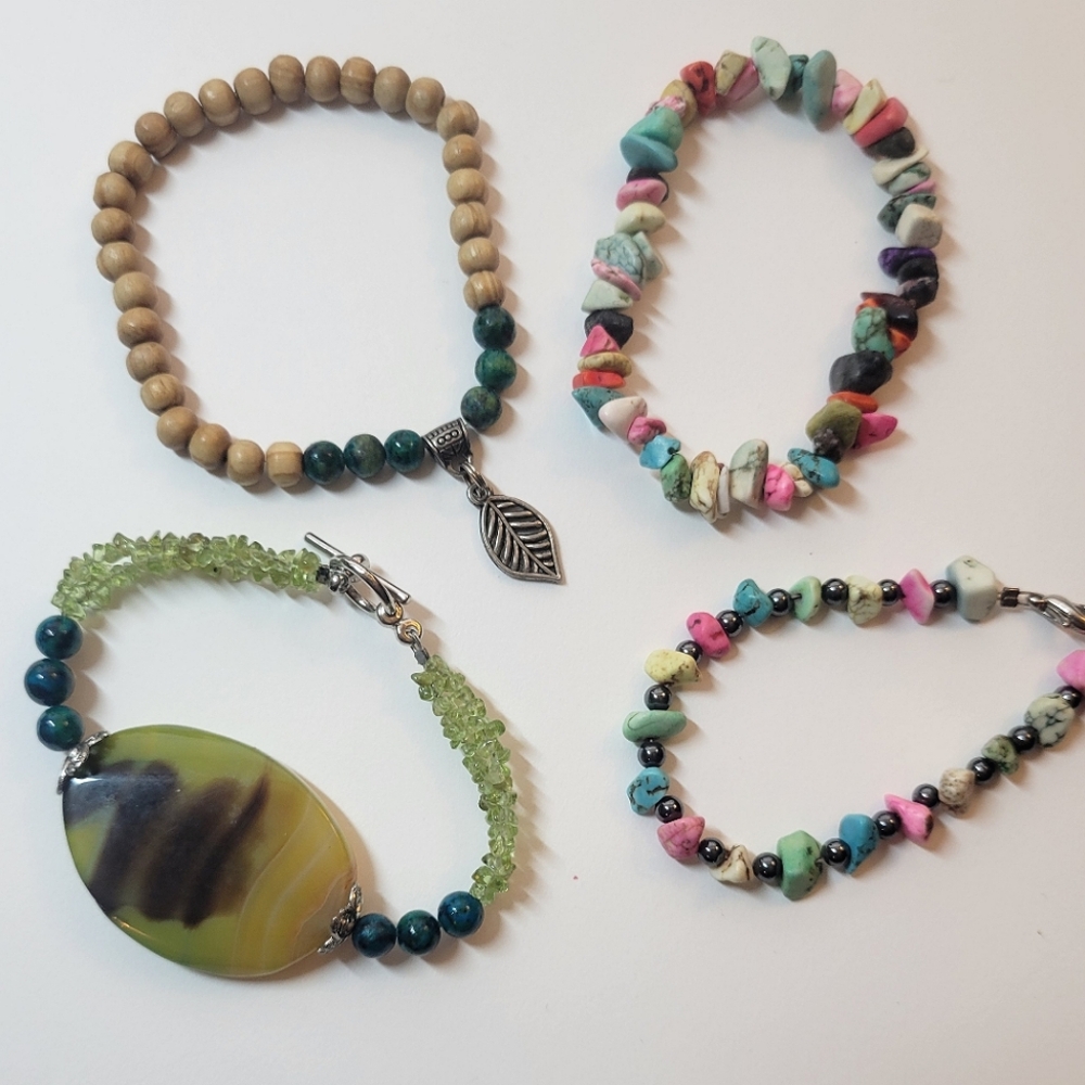 4 Gemstone Bracelets - handmade, no plastic!